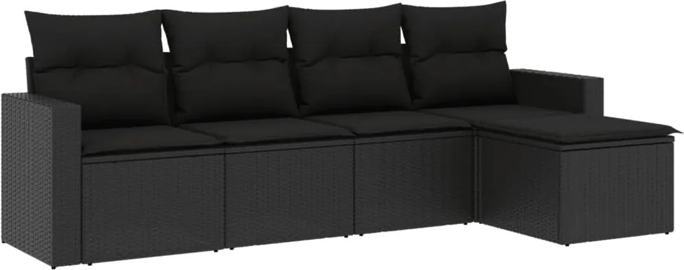 vidaXL Set mobilier de grădină cu perne, 5 piese, negru, poliratan