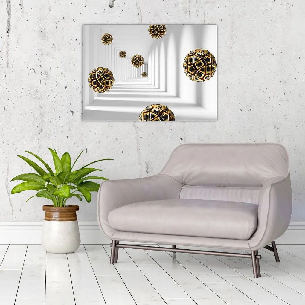 Tablou abstract cu mingi de fotbal (70x50 cm)