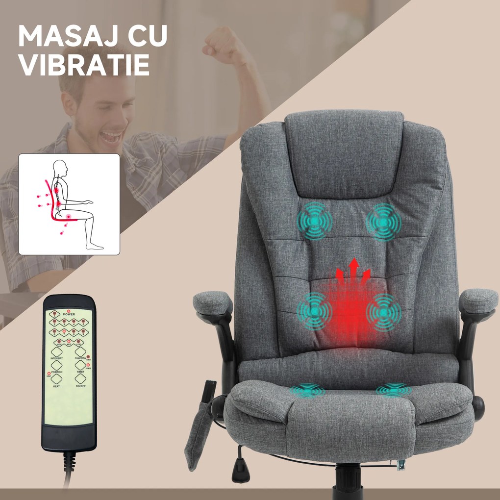 Scaun birou cu masaj, Sase Zone de Masaj Gri, pivotant 360°,Sarcina120 kg,Vinsetto | Aosom Romania