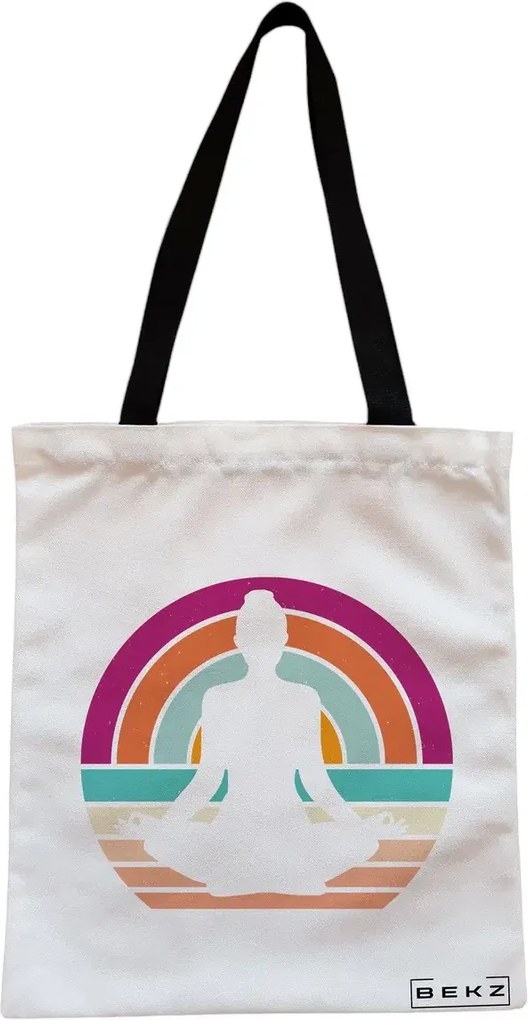 Sacosa de Panza pentru Cumparaturi, Geanta Tote, Yoga 17, Cu fermoar, 38x34.5 cm, Alba, BEKZ®