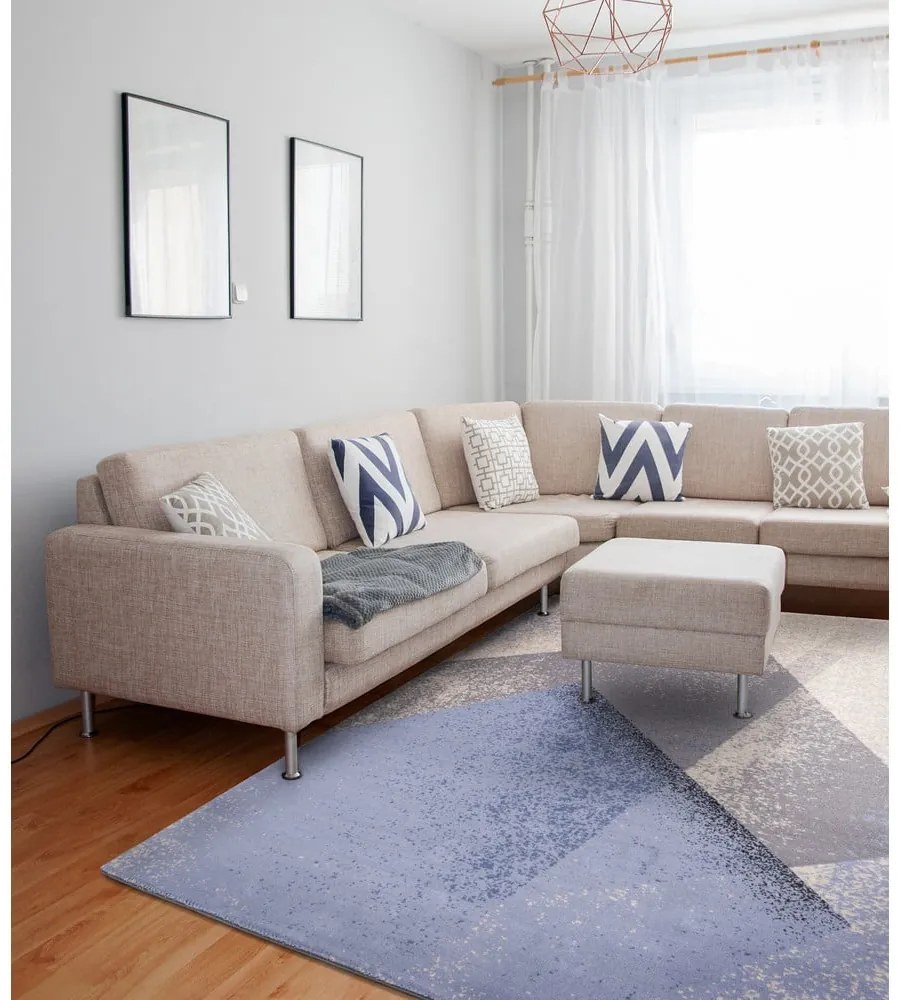 Covor albastru deschis din lână 133x180 cm Folds – Agnella