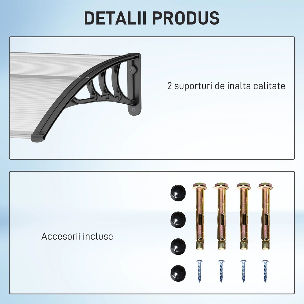 Outsunny Copertină de Exterior pentru Uși și Ferestre 75x100 cm, Protecție Solară și împotriva Ploii, cu Suport din Aluminiu, Transparentă | Aosom Romania