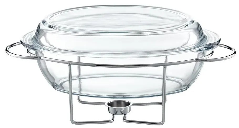 Vas termorezistent cu incalzitor 4.5L, suport argintiu, chafing dish, Saule