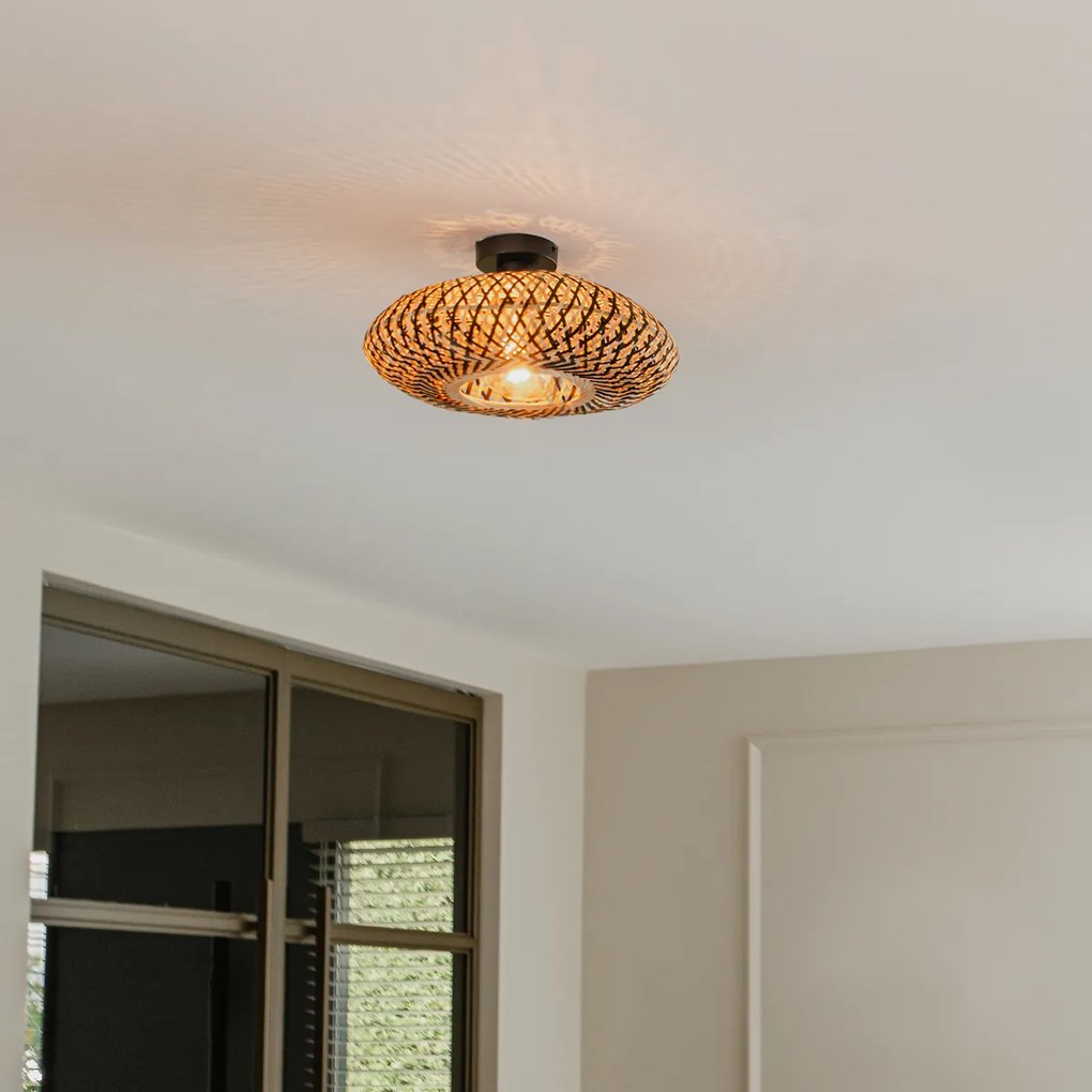 Plafonieră inteligentă neagră din bambus 40 cm incl. Wifi A60 - Ostrava