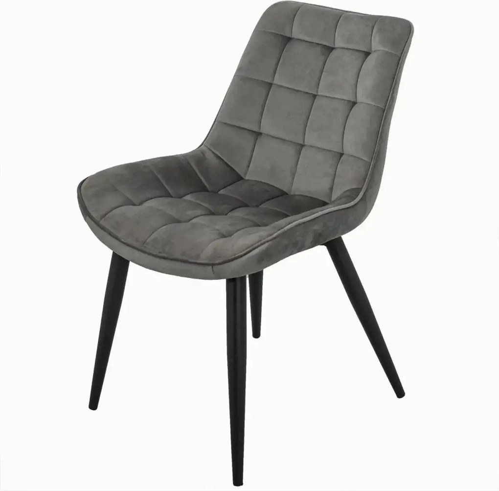 Set masa 80 cm blat MDF si 4 scaune Dnv Homs catifea gri, picioare metalice negre
