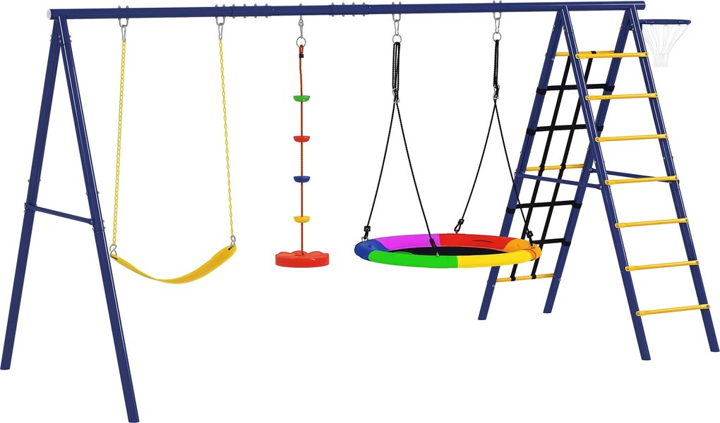 AIYAPLAY Set de Leagăne 6 în 1 pentru Copii cu Cuib Scară Plasă pentru Cățărat Coș 350x183x200 cm Multicolor | Aosom Romania