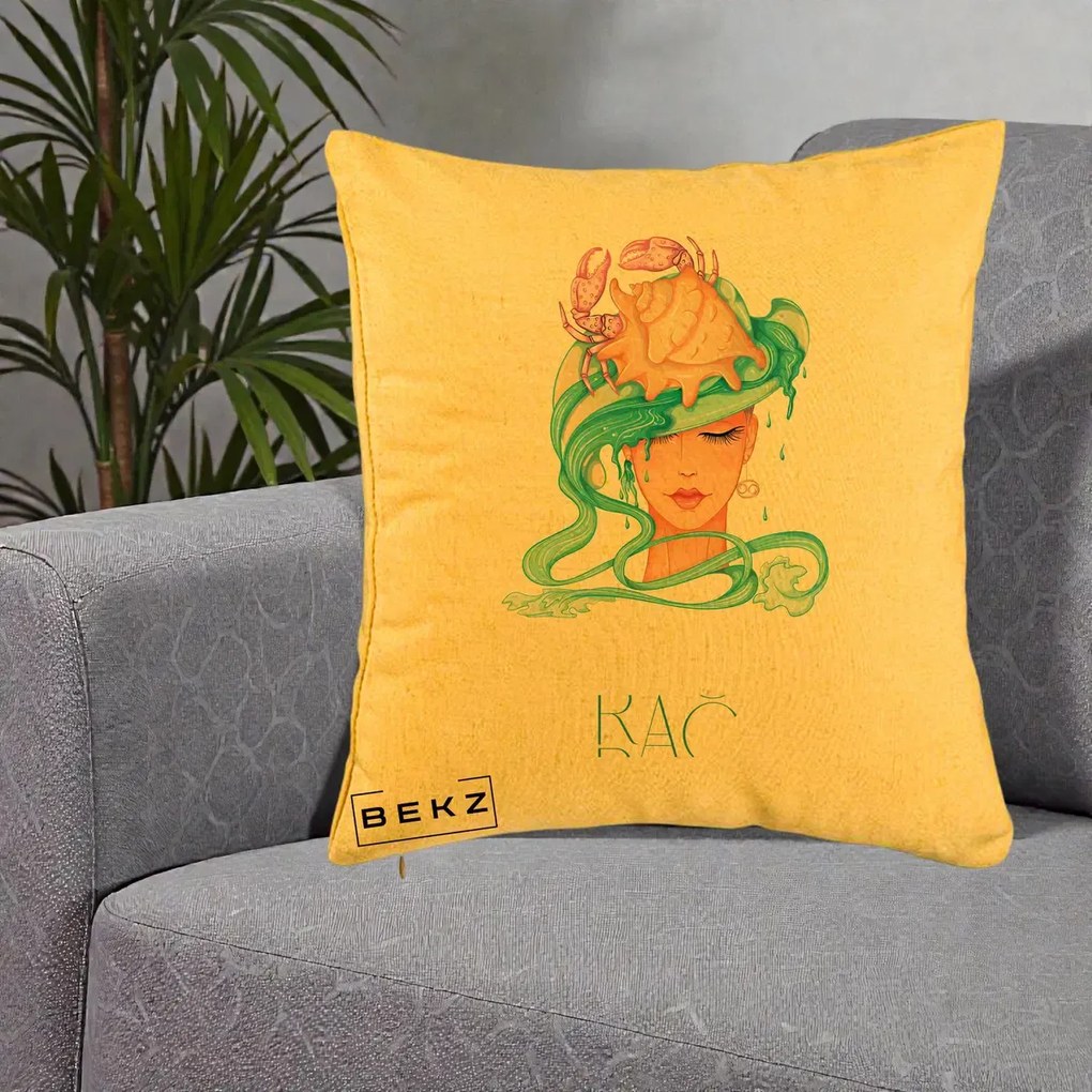 Perna Personalizata Zodie Rac, 40x40 cm, Galben, Husa Detasabila, Perna Inclusa, BEKZ®
