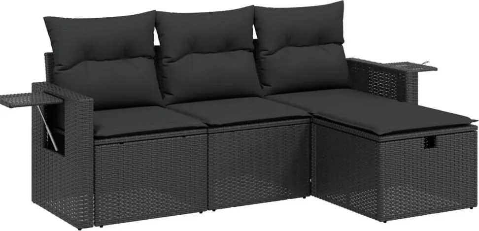 vidaXL Set mobilier de grădină cu perne, 4 piese, negru, poliratan