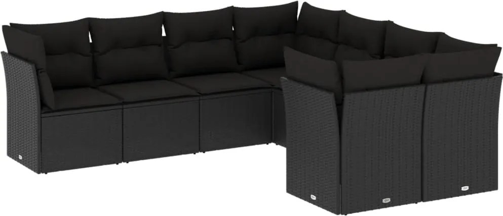 vidaXL Set mobilier de grădină cu perne, 8 piese, negru, poliratan