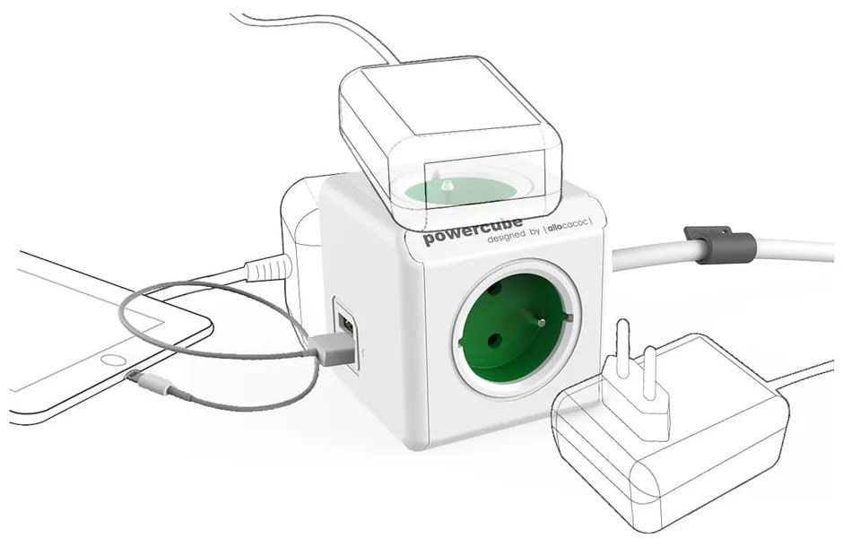 Priză 13 cm PowerCube Extended USB – Cubenest