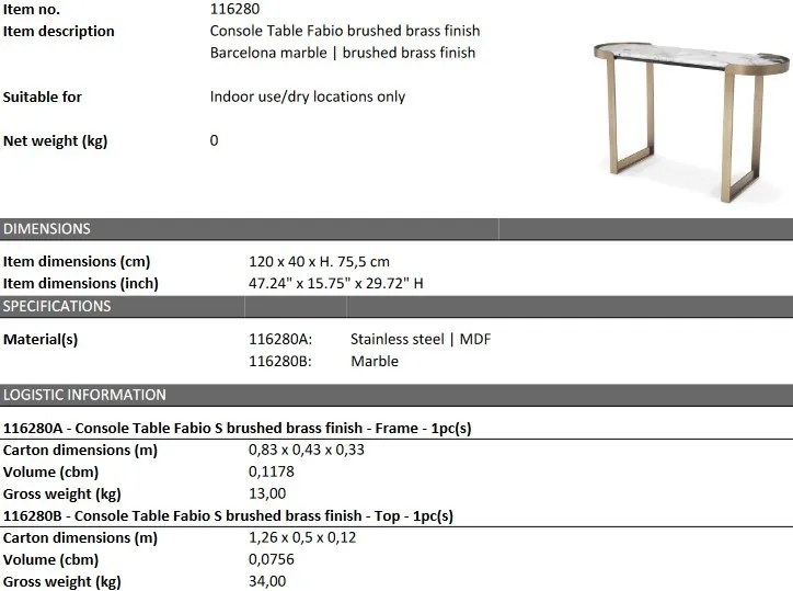 Consola design elegant LUX Fabio, alama periata 116280 HZ