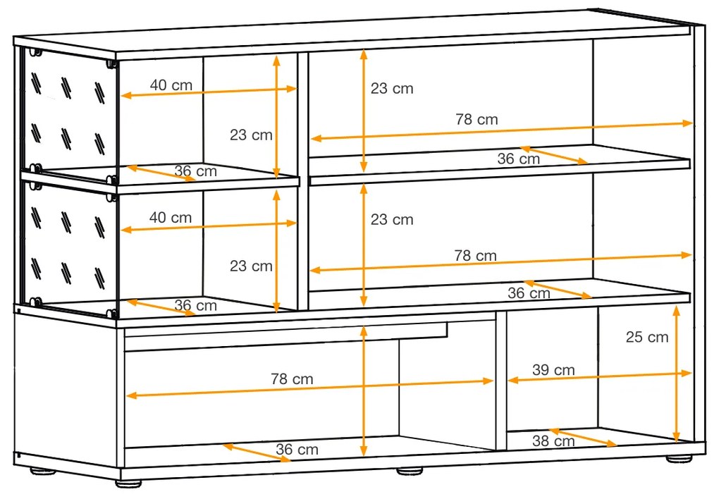 Comoda moderna, push open,  120x77x40 cm, gri antracit cu stejar artisan, cu led , cu 3 usi, vitrina sticla securizata, si spatiu gol, Bortis