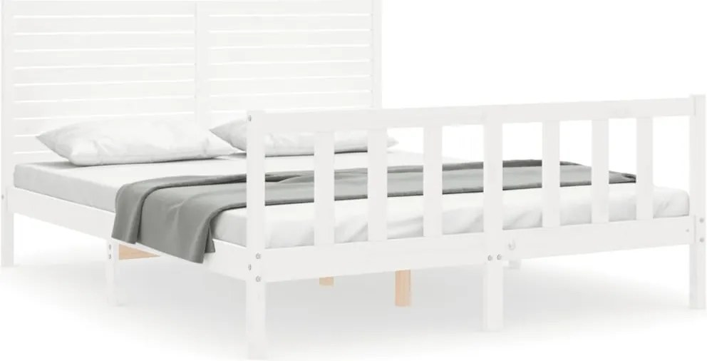 vidaXL Cadru de pat fără saltea, alb, 160x200 cm, lemn masiv pin