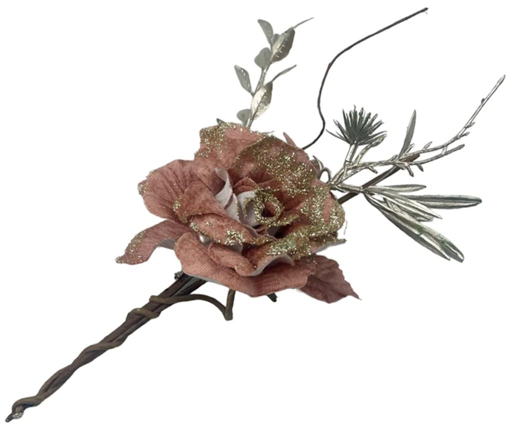 Ornament brad Trandafir Velvet 15cm, Roz