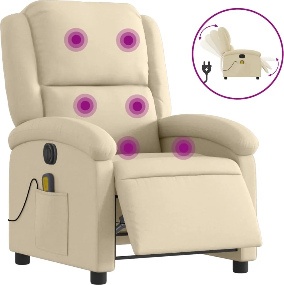 vidaXL Fotoliu electric de masaj rabatabil, crem, textil