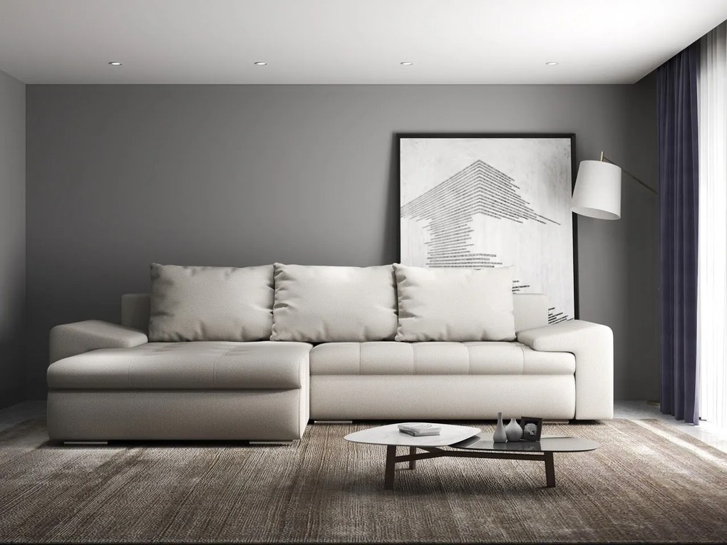 Colțar extensibil dumonde cu ladă de depozitare si sezut confortabil din spuma high-density, Leonardo Enjoy Bej 260x185 cm