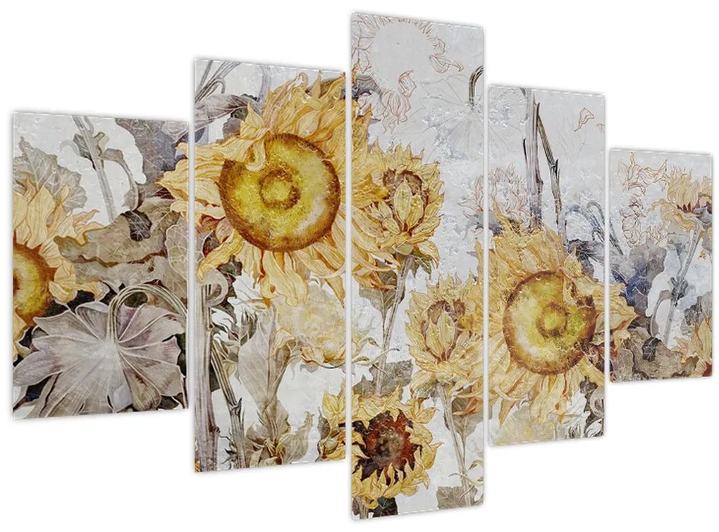Tablou - Floarea-soarelui pe perete (150x105 cm)