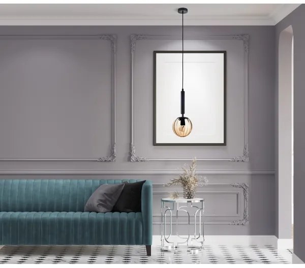 ITALUX PND-2324-1 BK+AMB - Lustră pe cablu RAVENA 1xE27/10W/230V negru