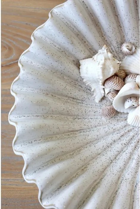 Tavă decorativă din ceramică cu margine striată, Ø44 cm