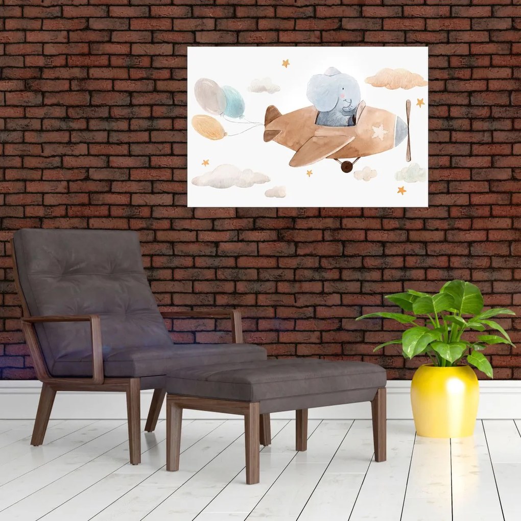Tablou - Acuarelă elefant într-un avion (90x60 cm)