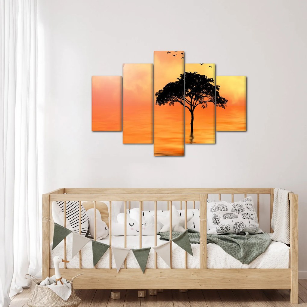 Tablou cu copac în apus de soare (150x105 cm)