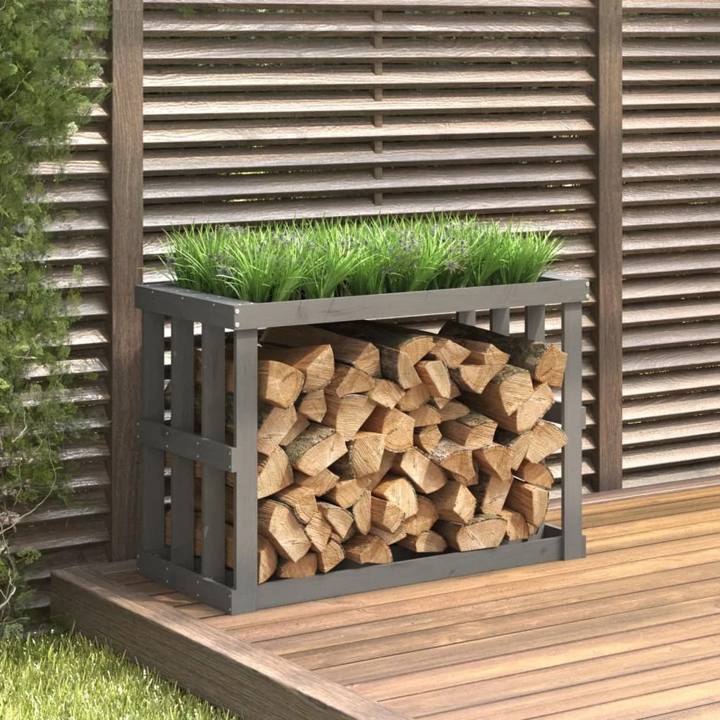 Suport busteni de exterior, gri, 108x52x74 cm, lemn masiv pin
