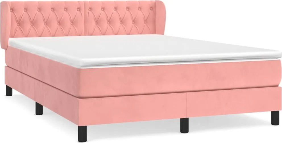 vidaXL Pat box spring cu saltea, roz, 140x200 cm, catifea