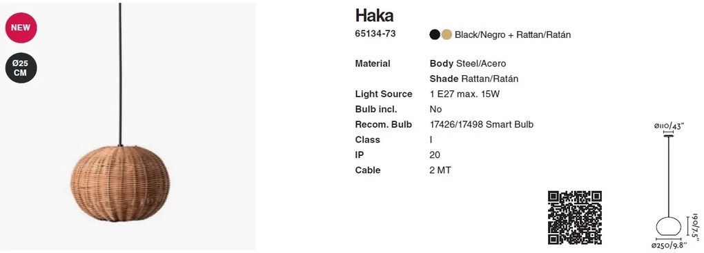 Lustra / Pendul suspendat design natural din ratan HAKA 25cm