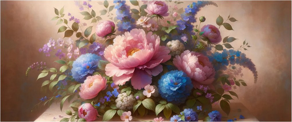 Tablou - Masă plină de flori (120x50 cm)