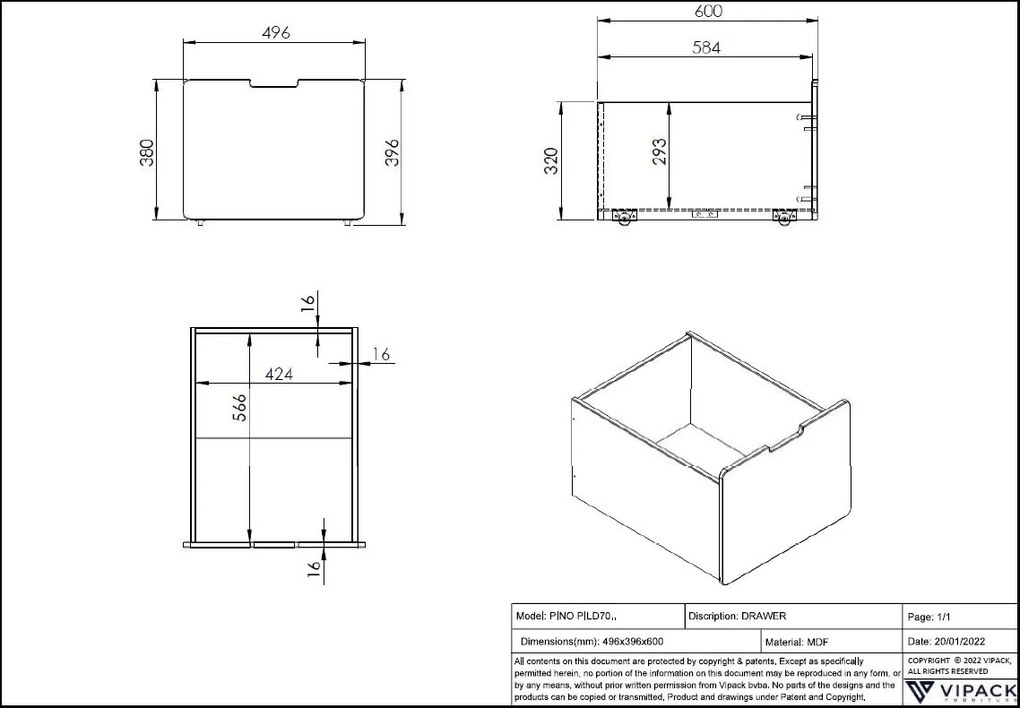 PINO SET DE 3 SERTARE PENTRU Pat copii MATRIMONIAL H85CM ALB
