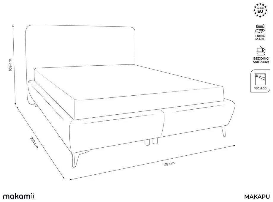 Pat matrimonial teracotă tapițat cu spațiu de depozitare cu somieră 180x200 cm Makapu – Makamii