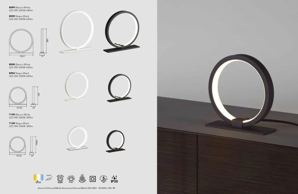 Lampa de masa LED design modern minimalist KITESURF medium neagra