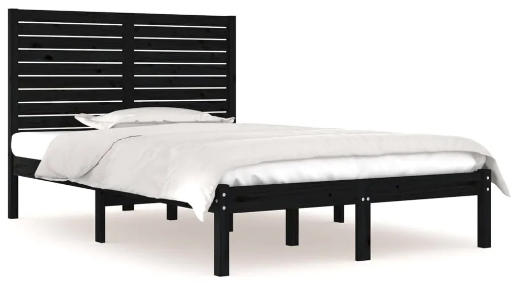 3104587 vidaXL Cadru de pat dublu, negru, 135x190 cm, lemn masiv