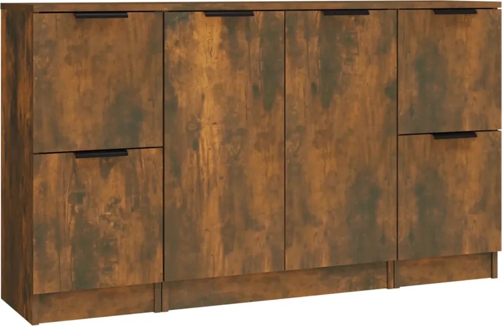 vidaXL Servantă, 3 buc., stejar fumuriu, lemn prelucrat