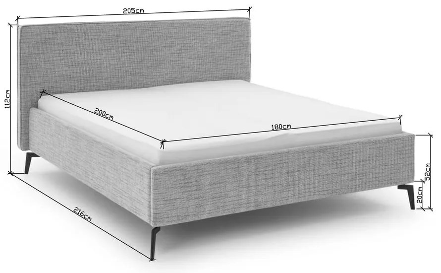 Pat matrimonial gri deschis tapițat cu spațiu de depozitare cu somieră 180x200 cm Riva – Meise Möbel