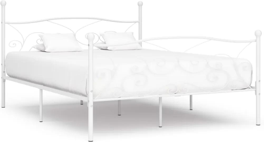 Cadru de pat cu baza din sipci, alb, 200 x 200 cm, metal