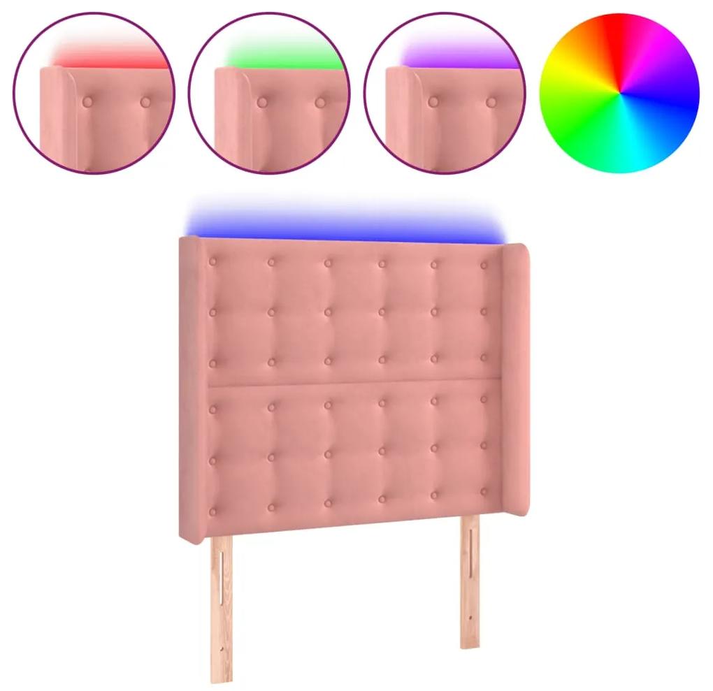 3124523 vidaXL Tăblie de pat cu LED, roz, 93x16x118/128 cm, catifea