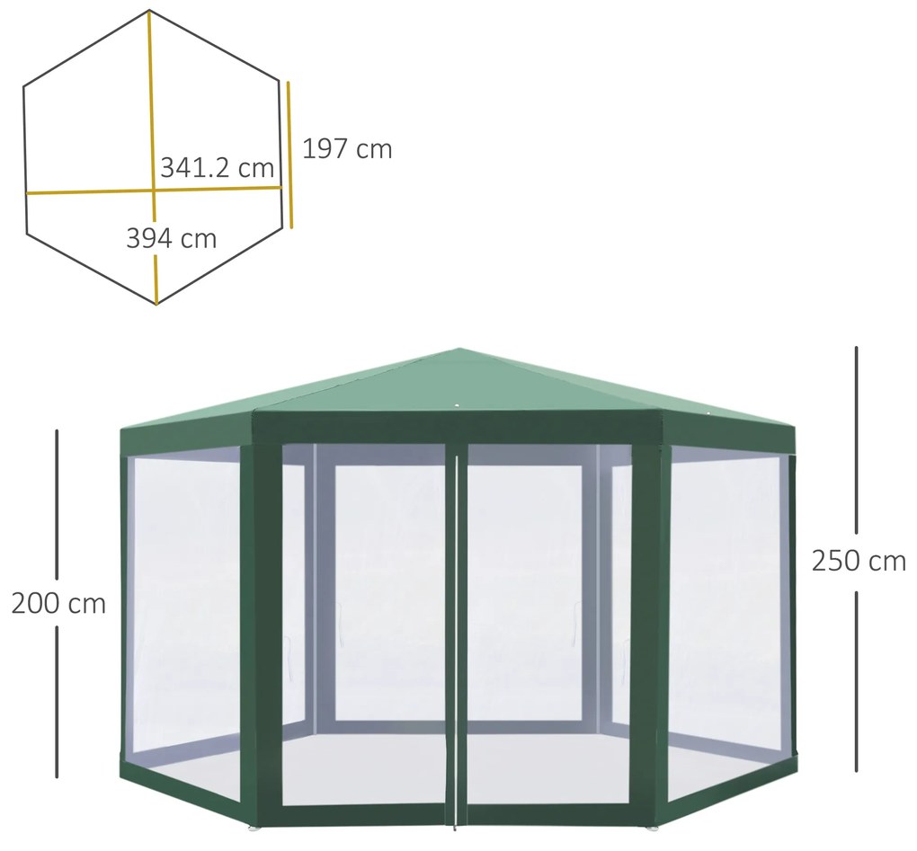 Outsunny Foisor Hexagonal cu Plasa de Tantari in Fier si Poliestere, Verde | Aosom Romania