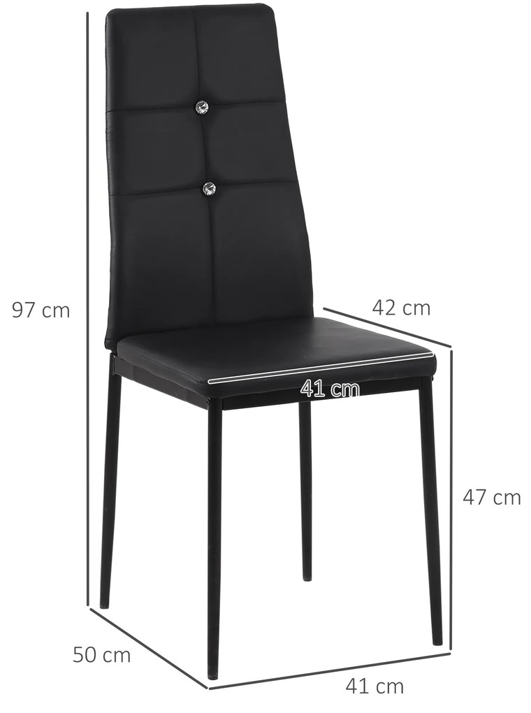 HOMCOM Joc de 6 Scaune de Dining Tapitate în PU cu Spătar Înalt cu Butoane și Picioare de Oțel Design Modern Negru | Aosom Romania