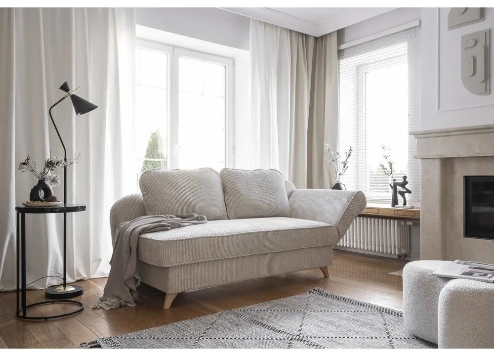 Șezlong bej cu tapițerie din catifea reiată (cu colț pe partea dreaptă) Chic Charlotte – Miuform