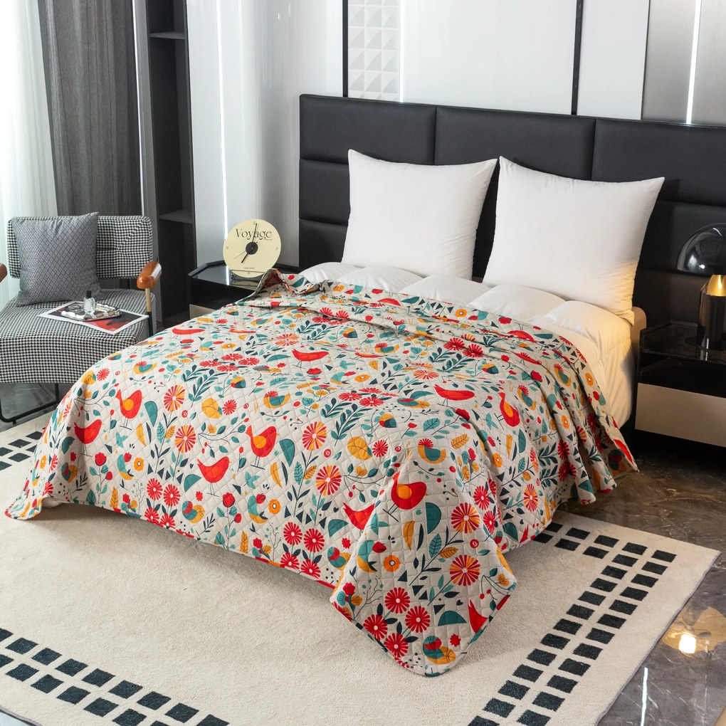 Cuvertura de pat cu model RETRO PASARE colorata Dimensiune: 220 x 240 cm