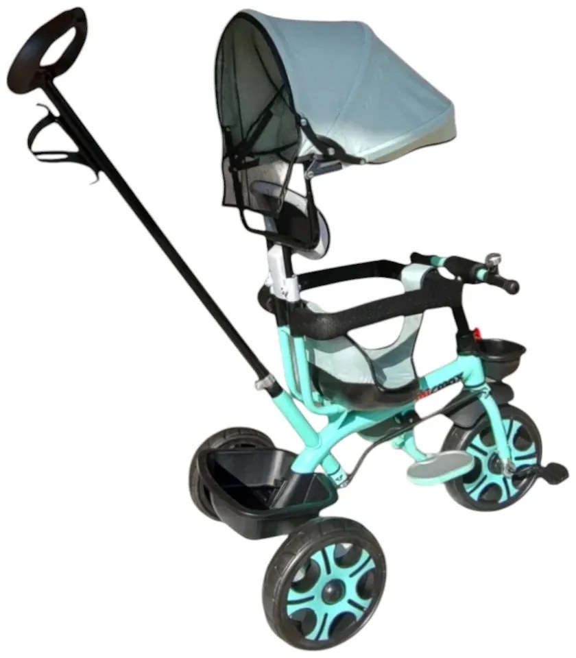 Tricicleta cu copertina detasabila NOVOKIDS™ My first Trike, Roti din spuma cauciucata, Maner de ghidaj pentru parinti, Cadru metalic, Dimensiuni