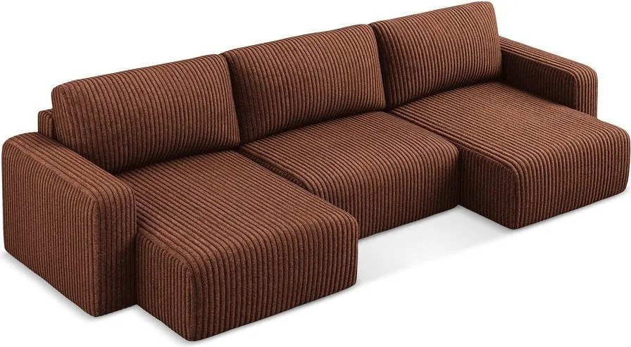 Colțar teracotă extensibil/cu spațiu de depozitare cu tapițerie din catifea reiată (în formă de "U") Kona – Makamii