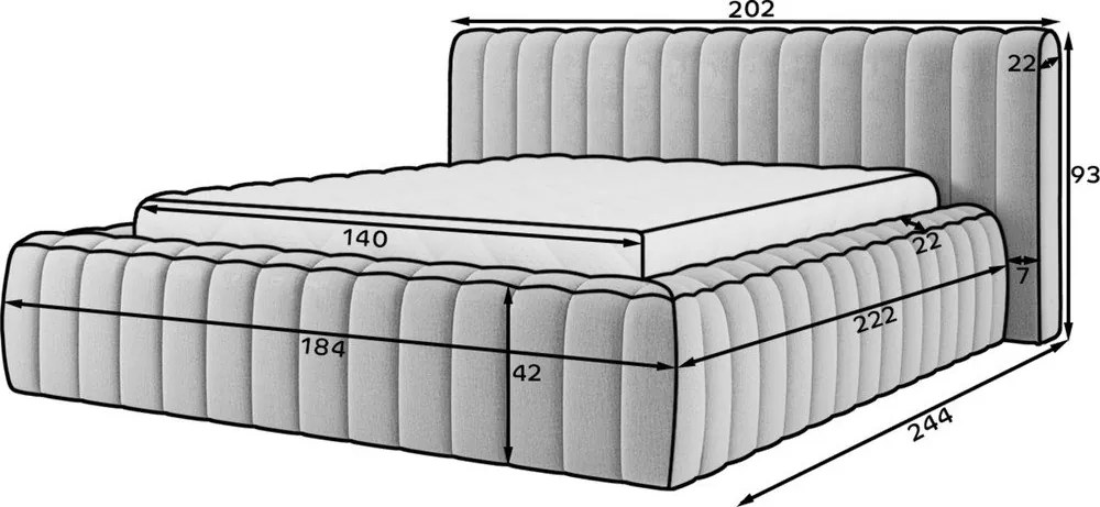 Pat matrimonial bej tapițat cu spațiu de depozitare cu somieră 140x200 cm Carilla – ELTAP