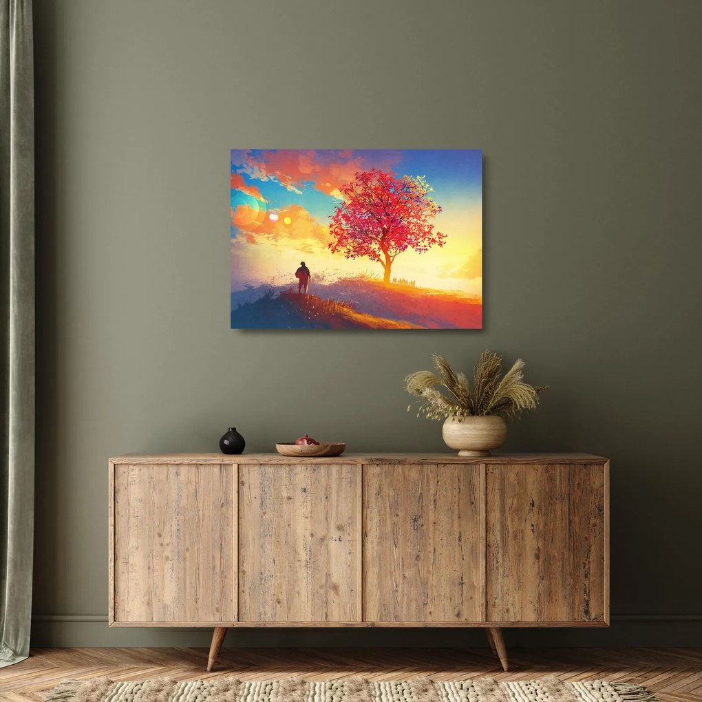 Tablou pe sticlă - casa în deal (70x50 cm)