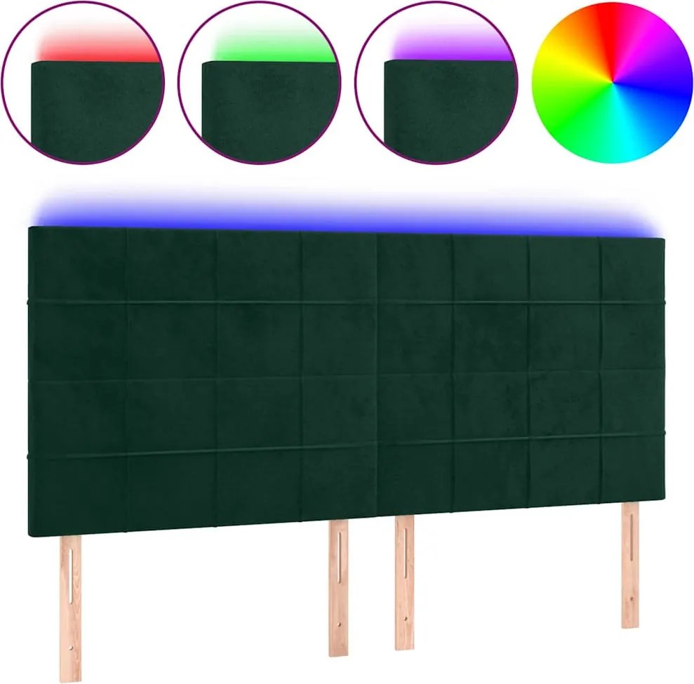 vidaXL Tăblie de pat cu LED, verde închis, 160x5x118/128 cm, catifea