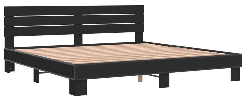 3280127 vidaXL Cadru de pat, negru, 200x200 cm, lemn prelucrat și metal