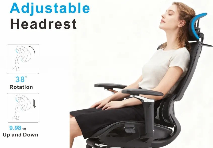 SYBERGO HUMAN PRO Scaun ergonomic, suport lombar, sezut translatie, cotiere 3D, suport picioare, Full Mesh, Negru