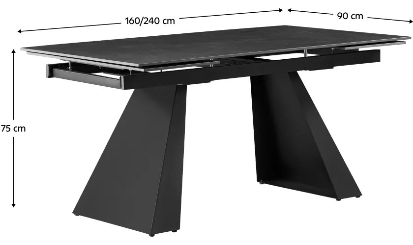 Masa dining extensibila, grafit neagra, 160-240x90 cm, SALAL