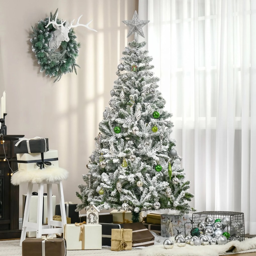 HOMCOM Brad de Crăciun Artificial Înzăpezit cu 750 Ramuri, Bază din Oțel, Plastică, 105x105x180 cm, Verde | Aosom Romania